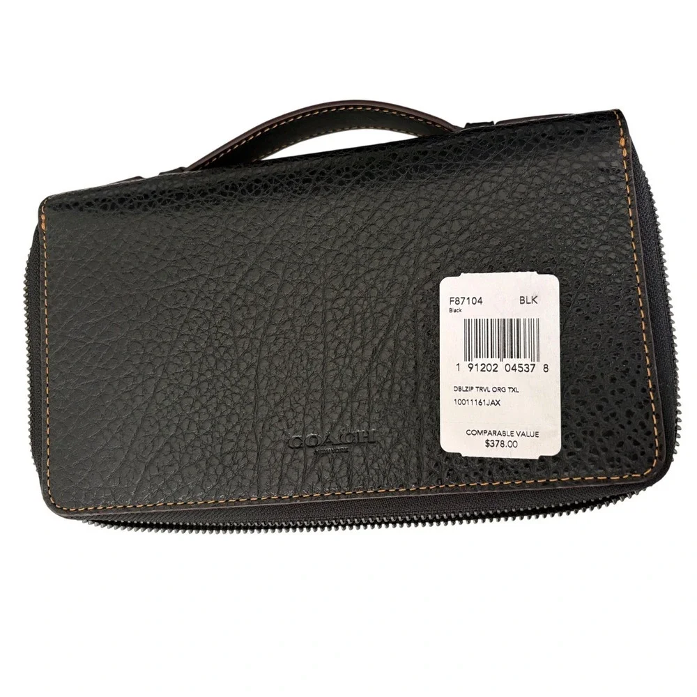 Coach Black Leather Double Zip Travel Organizer Wallet Wristlet EB7104
